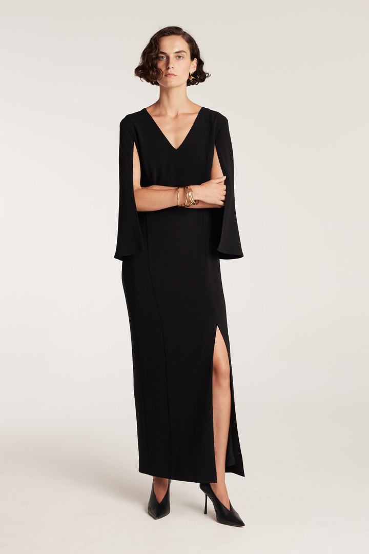 Cape Sleeve Gown - Black