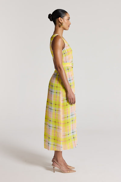 Gia Silk Dress - Lemon Check-Perri Cutten