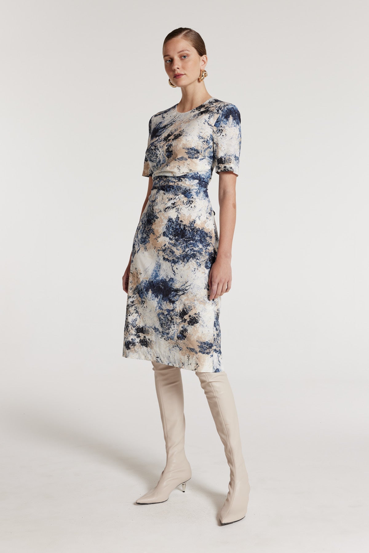 Louisa Silk Dress - Ivory/Blue-Perri Cutten