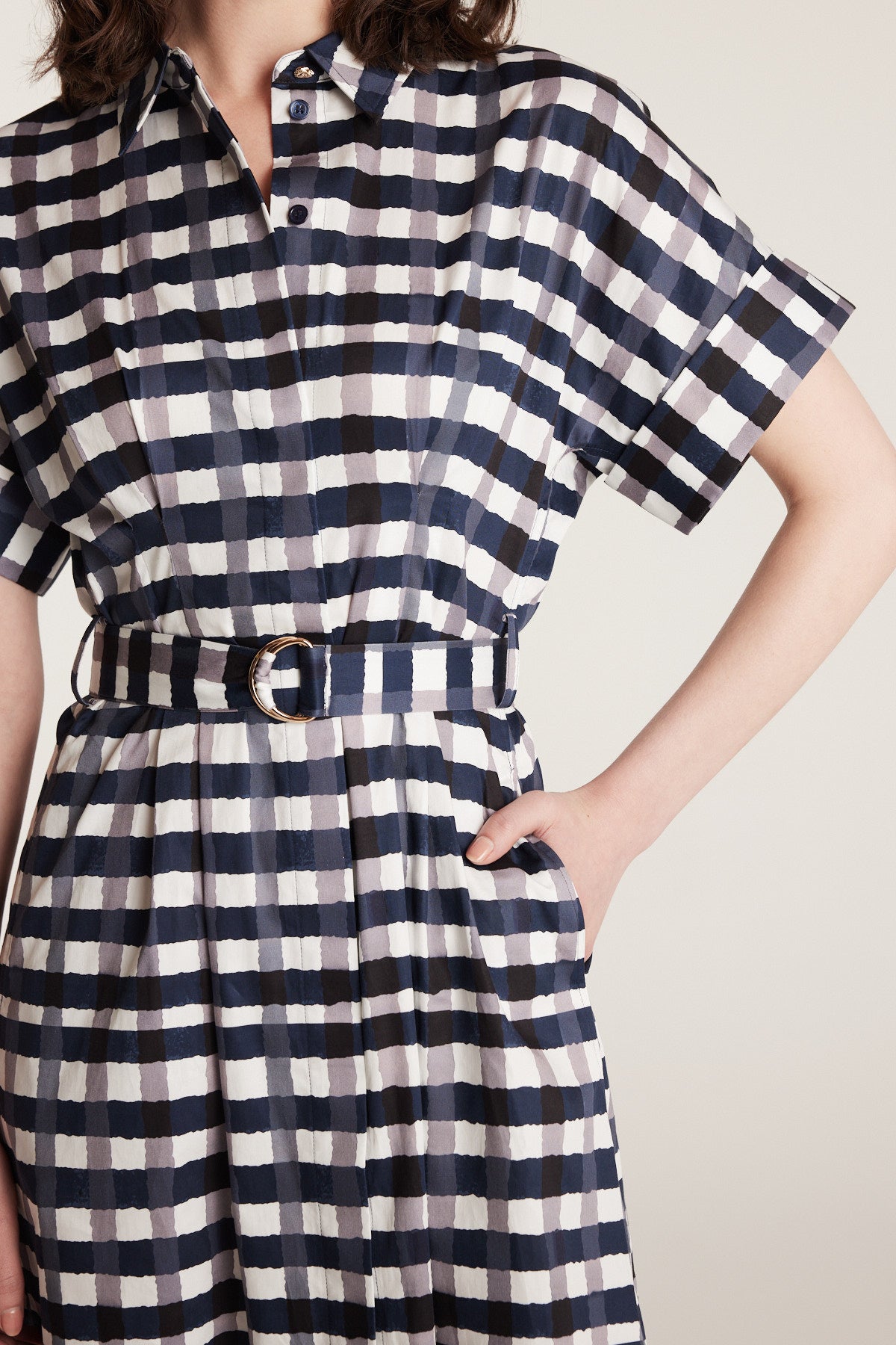 Gingham Shirtmaker Dress - Indigo-Perri Cutten