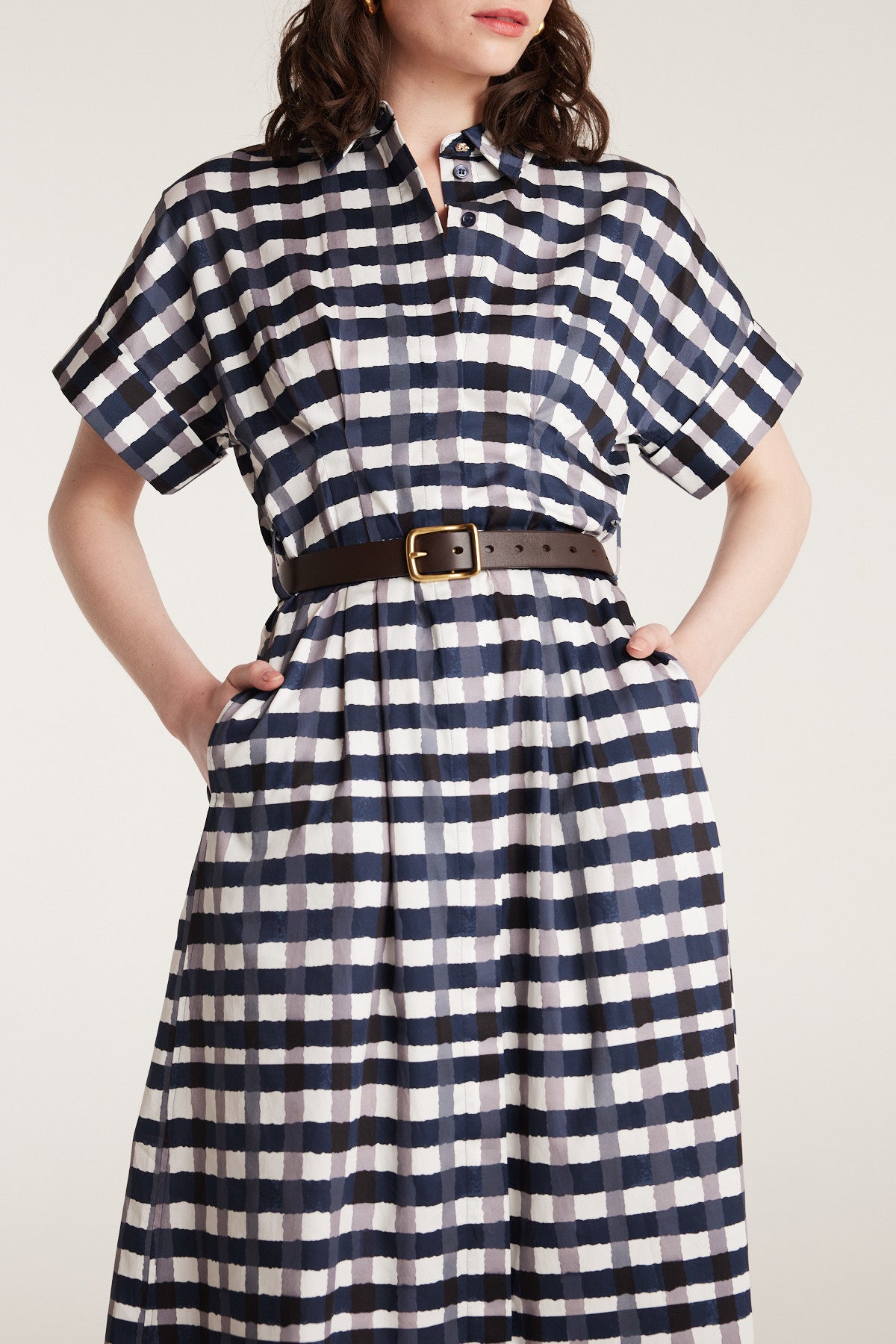 Gingham Shirtmaker Dress - Indigo-Perri Cutten