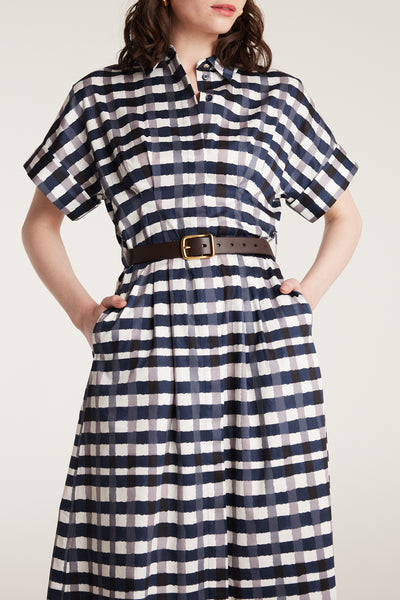 Gingham Shirtmaker Dress - Indigo-Perri Cutten