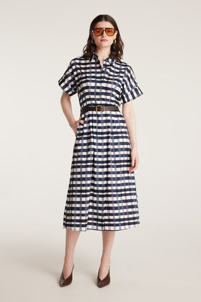 Gingham Shirtmaker Dress - Indigo-Perri Cutten