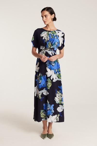 Irina Silk Dress - Navy/Print-Perri Cutten