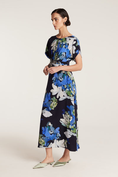 Irina Silk Dress - Navy/Print-Perri Cutten
