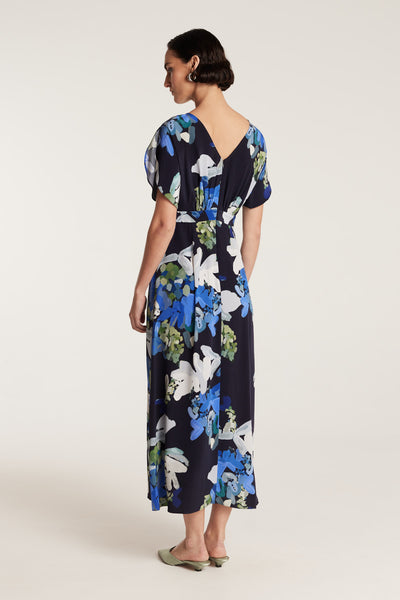 Irina Silk Dress - Navy/Print-Perri Cutten