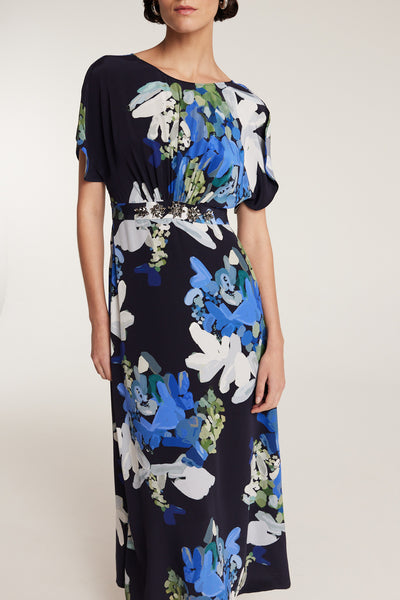 Irina Silk Dress - Navy/Print-Perri Cutten