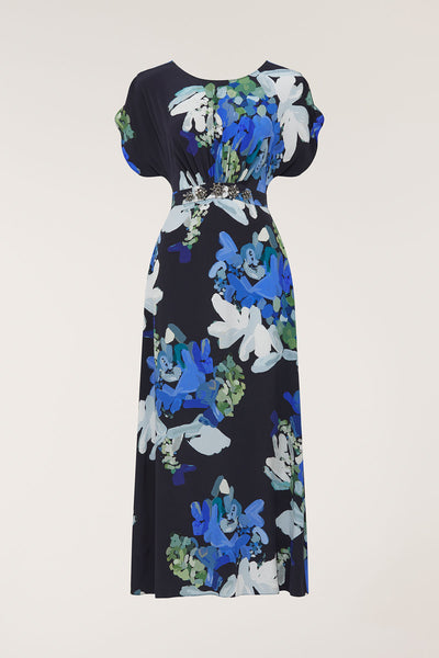 Irina Silk Dress - Navy/Print-Perri Cutten