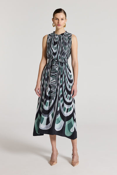 Athena Silk Dress - Green/Grey-Perri Cutten