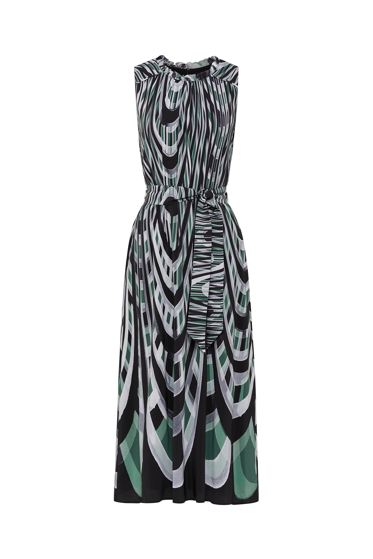 Athena Silk Dress - Green/Grey-Perri Cutten