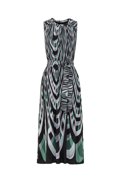 Athena Silk Dress - Green/Grey-Perri Cutten
