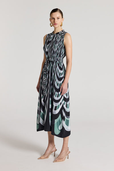 Athena Silk Dress - Green/Grey-Perri Cutten