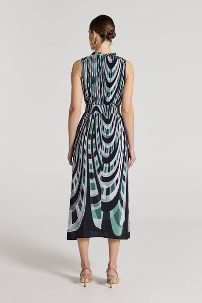 Athena Silk Dress - Green/Grey-Perri Cutten