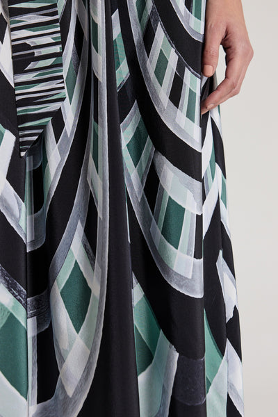 Athena Silk Dress - Green/Grey-Perri Cutten
