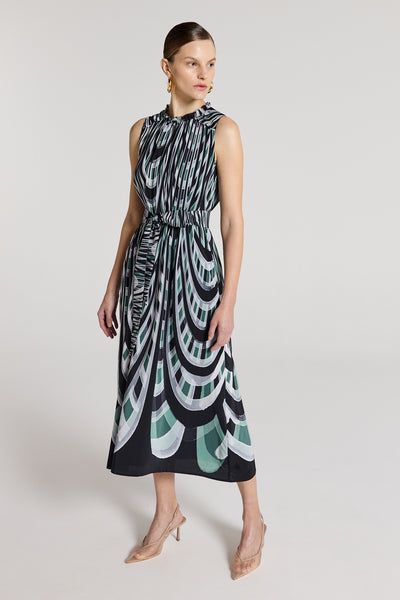 Athena Silk Dress - Green/Grey-Perri Cutten