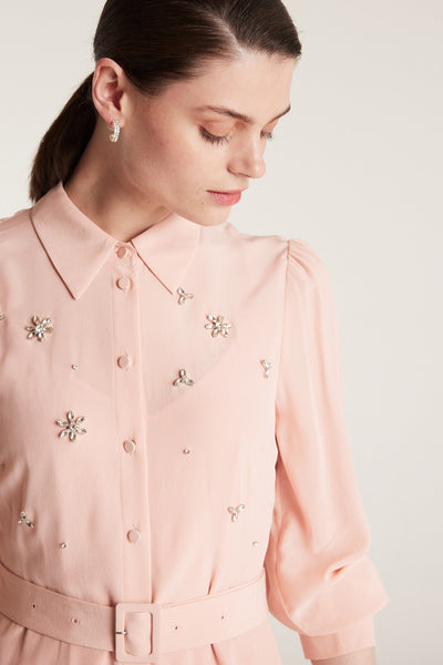 Jewelled Silk Dress - Pink-Perri Cutten