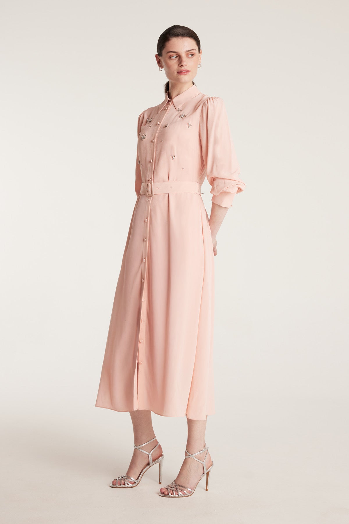 Jewelled Silk Dress - Pink-Perri Cutten