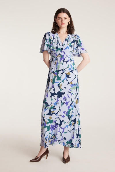 Fleur Silk Dress - Blue Print-Perri Cutten