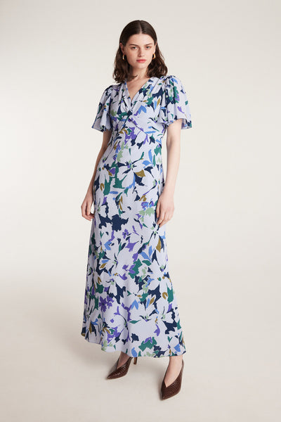 Fleur Silk Dress - Blue Print-Perri Cutten
