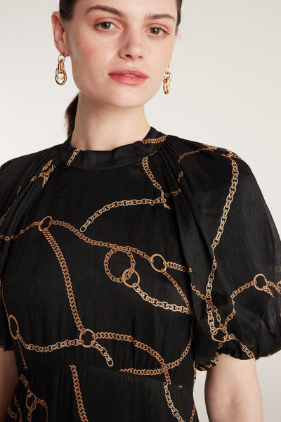 Chain Linen Dress - Black/Gold-Perri Cutten