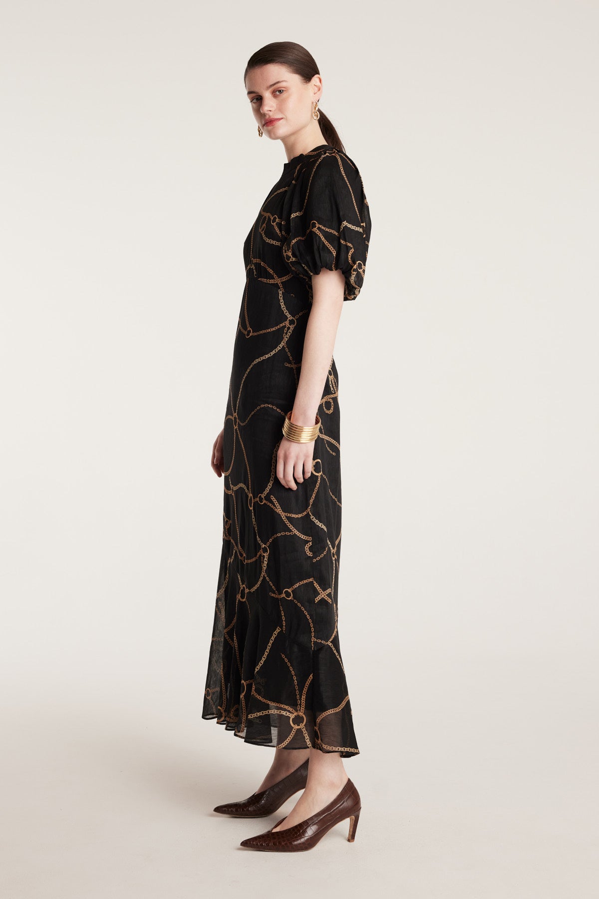 Chain Linen Dress - Black/Gold-Perri Cutten