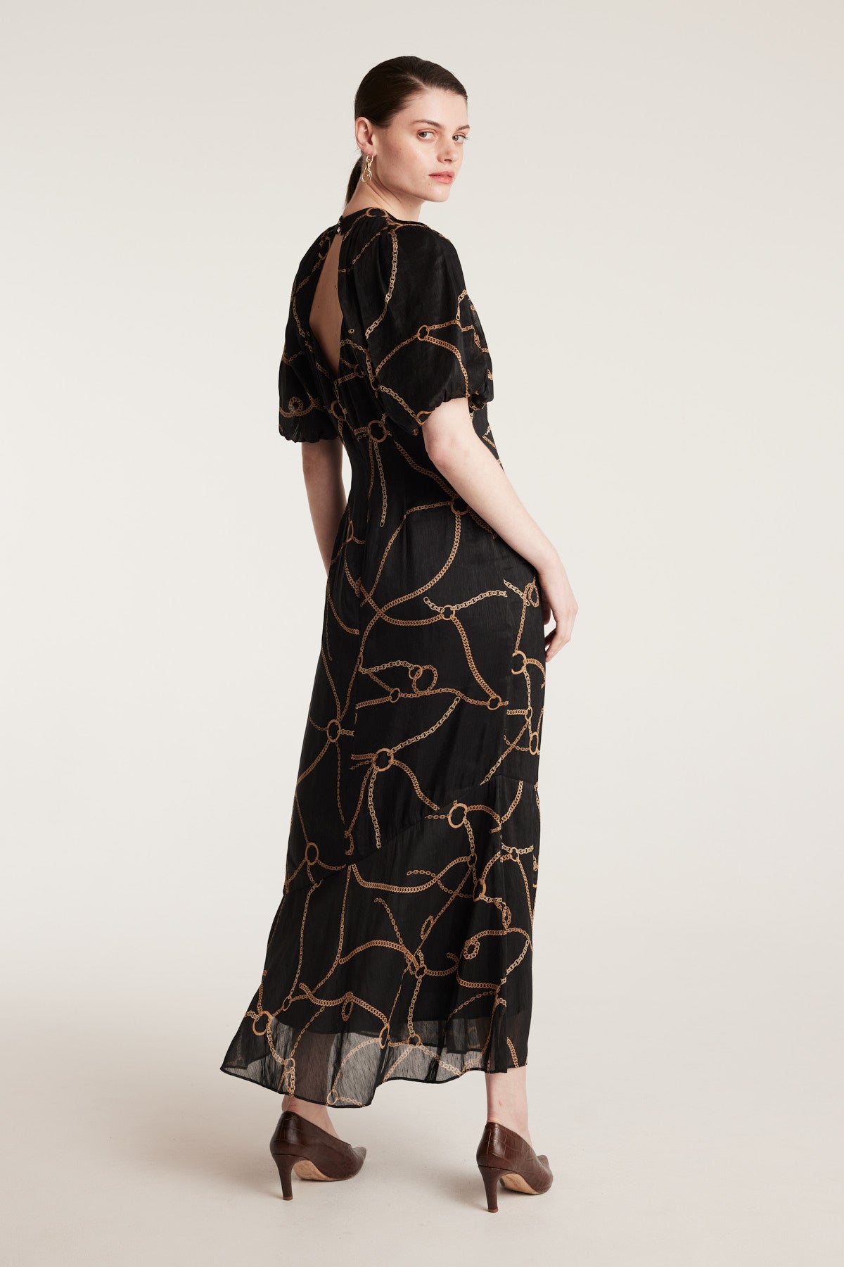 Chain Linen Dress - Black/Gold-Perri Cutten