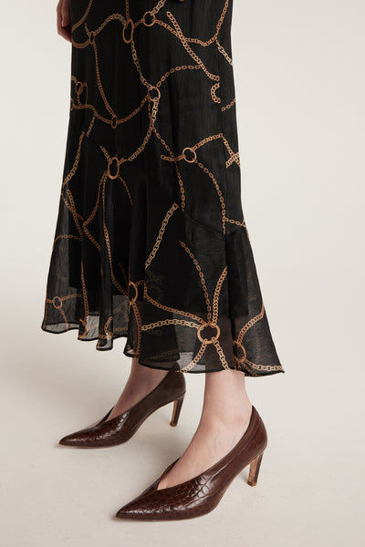 Chain Linen Dress - Black/Gold-Perri Cutten