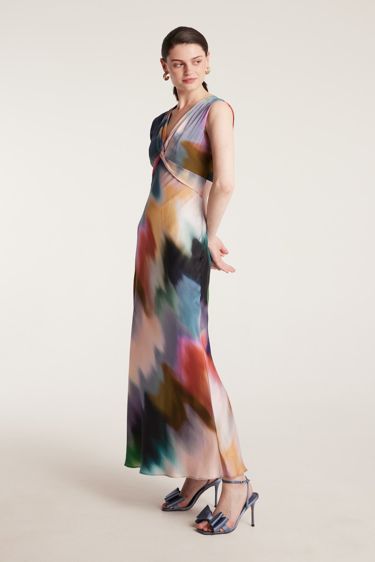Twist Silk Dress - Multi-Perri Cutten