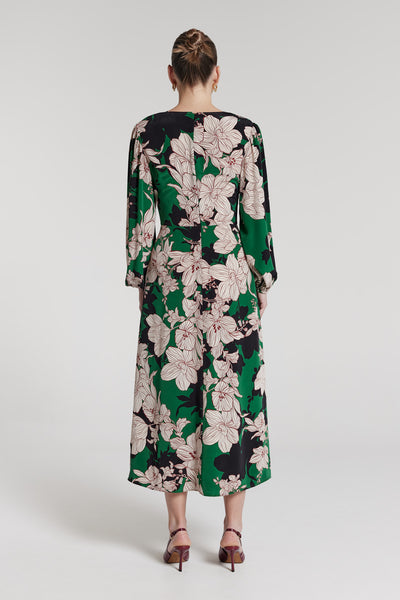 Callie Silk Dress - Green Print-Perri Cutten