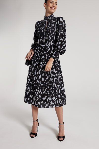 Lucinda Silk Dress - Black/Grey-Perri Cutten