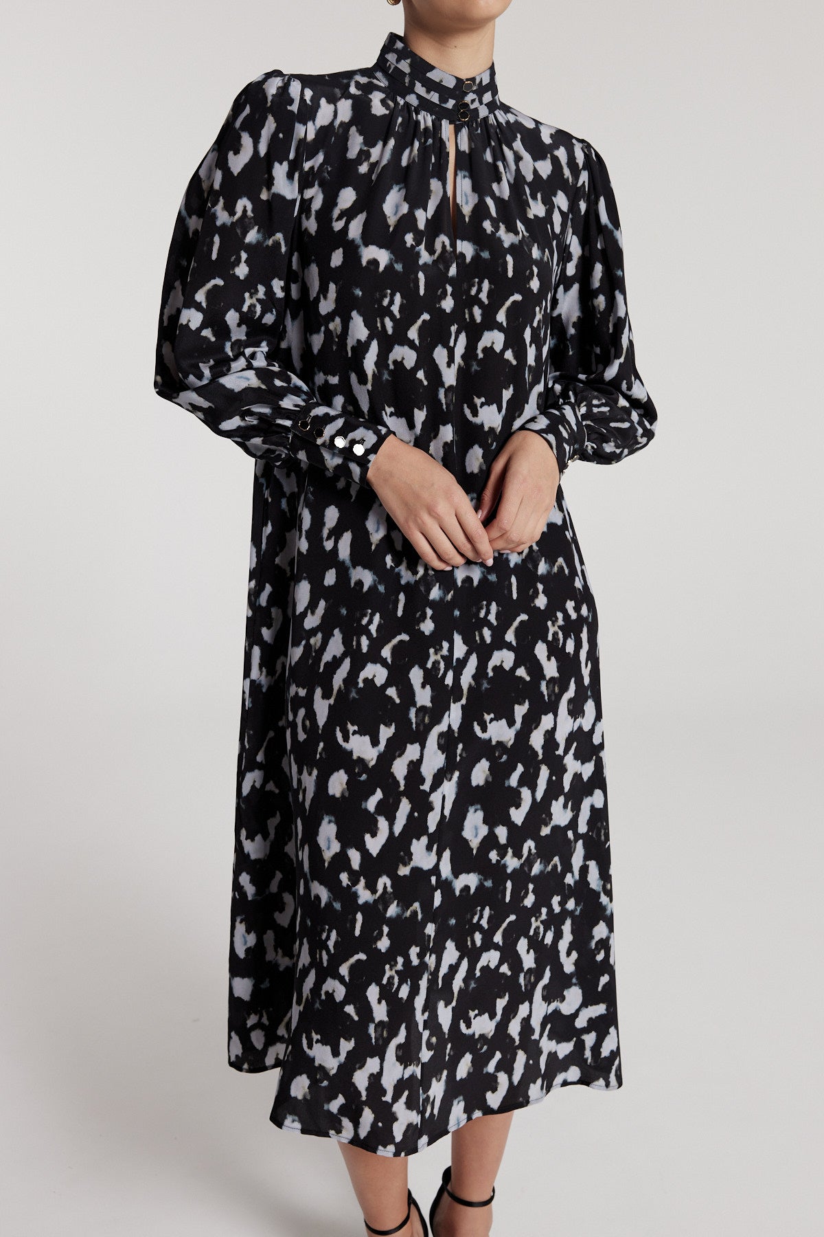 Lucinda Silk Dress - Black/Grey-Perri Cutten