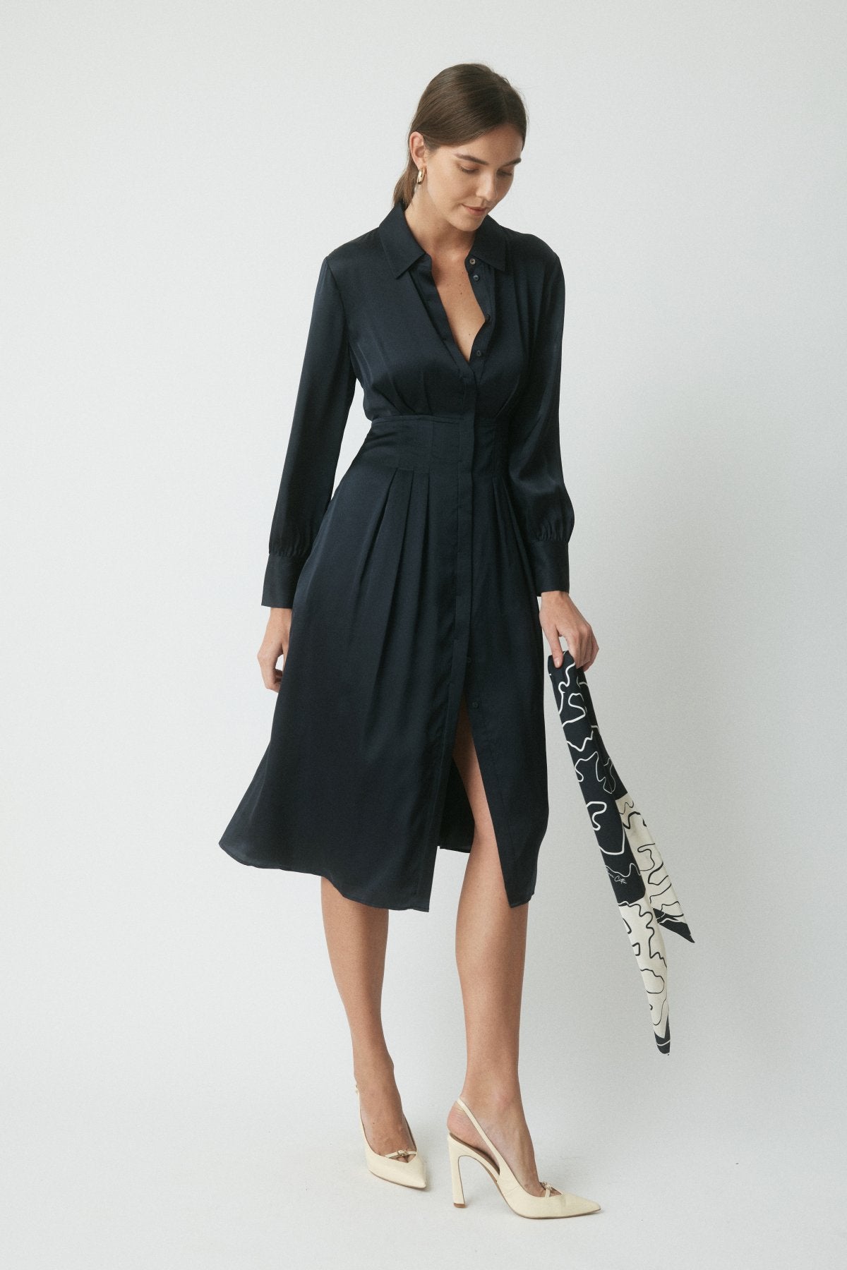 black silk shirt dress Maja - Midnight Color:Oxford Pinstripe a stunning addition to La Divine CD676 Asymmetric Birthday-Dresses