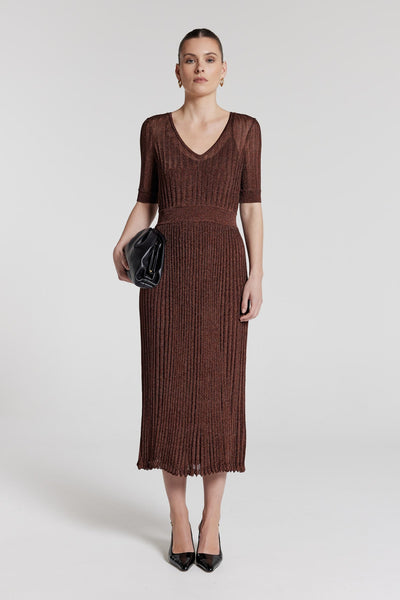 Clara Metallic Knit Dress - Amber-Perri Cutten