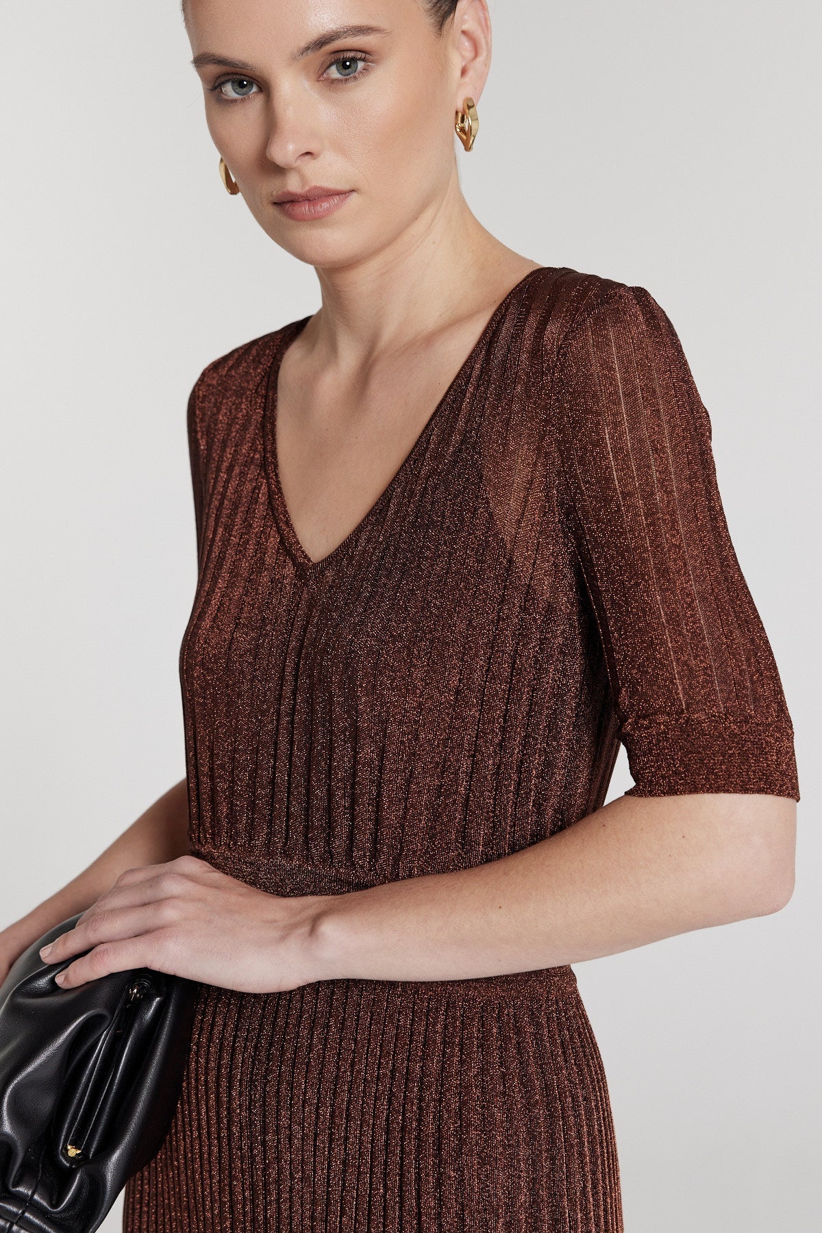 Clara Metallic Knit Dress - Amber-Perri Cutten