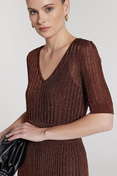 Clara Metallic Knit Dress - Amber-Perri Cutten