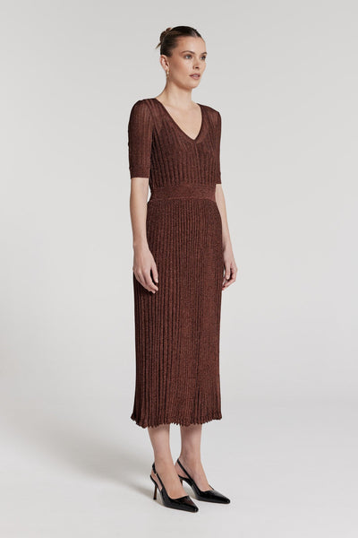 Clara Metallic Knit Dress - Amber-Perri Cutten
