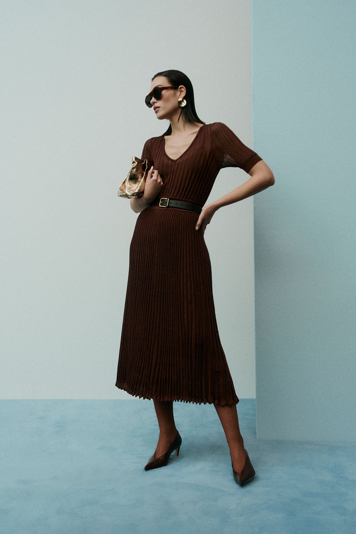 Clara Metallic Knit Dress - Amber-Perri Cutten