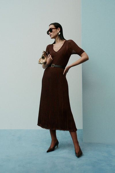 Clara Metallic Knit Dress - Amber-Perri Cutten