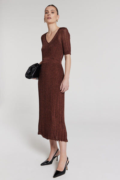 Clara Metallic Knit Dress - Amber-Perri Cutten