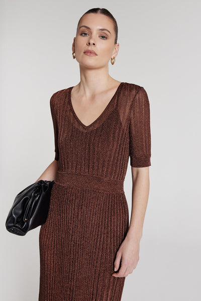 Clara Metallic Knit Dress - Amber-Perri Cutten