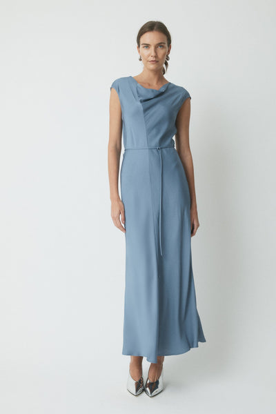 steel blue satin dress Sexy Plunge Neck Bridesmaid Dresses Satin Split – Lisposa main image 0