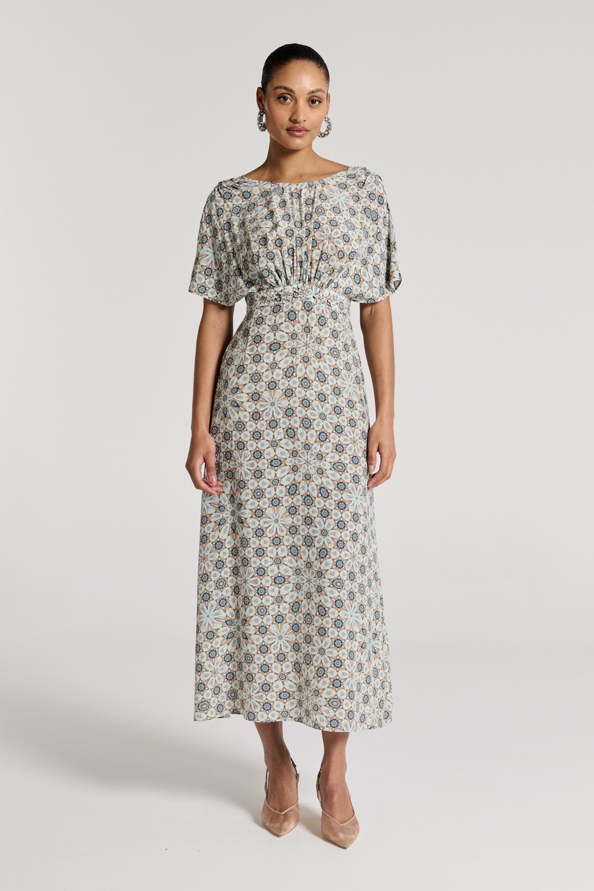 Amalfi Silk Dress - Green Print-Perri Cutten