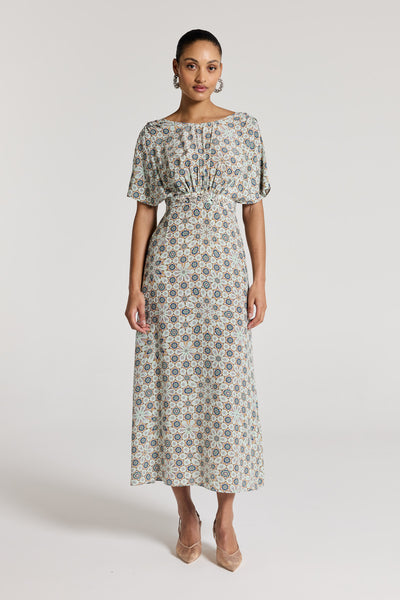 Amalfi Silk Dress - Green Print-Perri Cutten