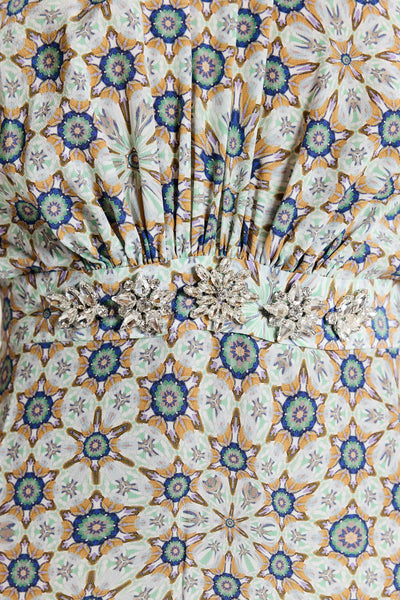 Amalfi Silk Dress - Green Print-Perri Cutten