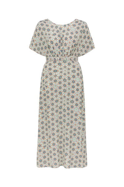 Amalfi Silk Dress - Green Print-Perri Cutten