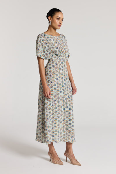 Amalfi Silk Dress - Green Print-Perri Cutten