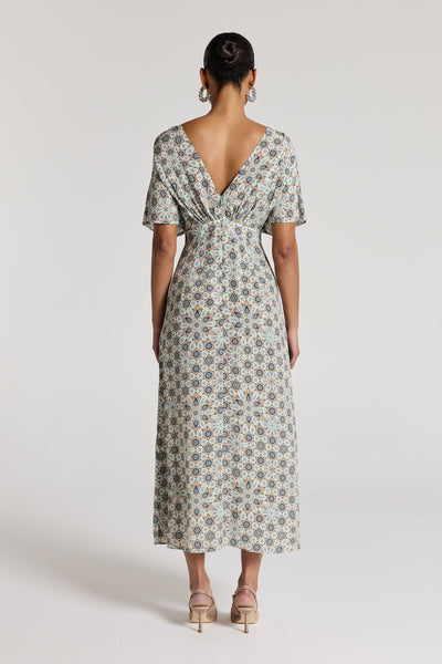 Amalfi Silk Dress - Green Print-Perri Cutten