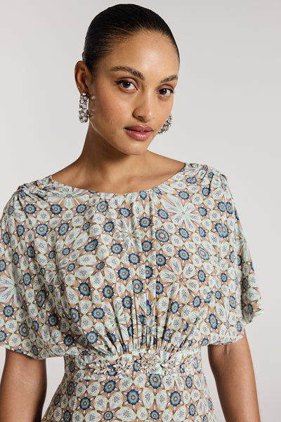 Amalfi Silk Dress - Green Print-Perri Cutten