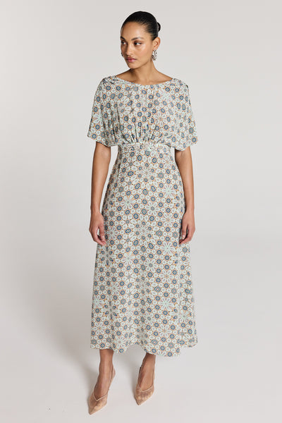 Amalfi Silk Dress - Green Print-Perri Cutten