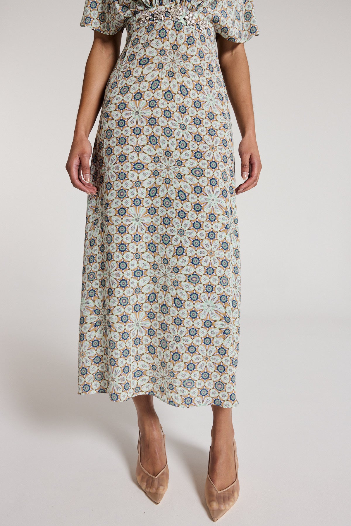 Amalfi Silk Dress - Green Print-Perri Cutten